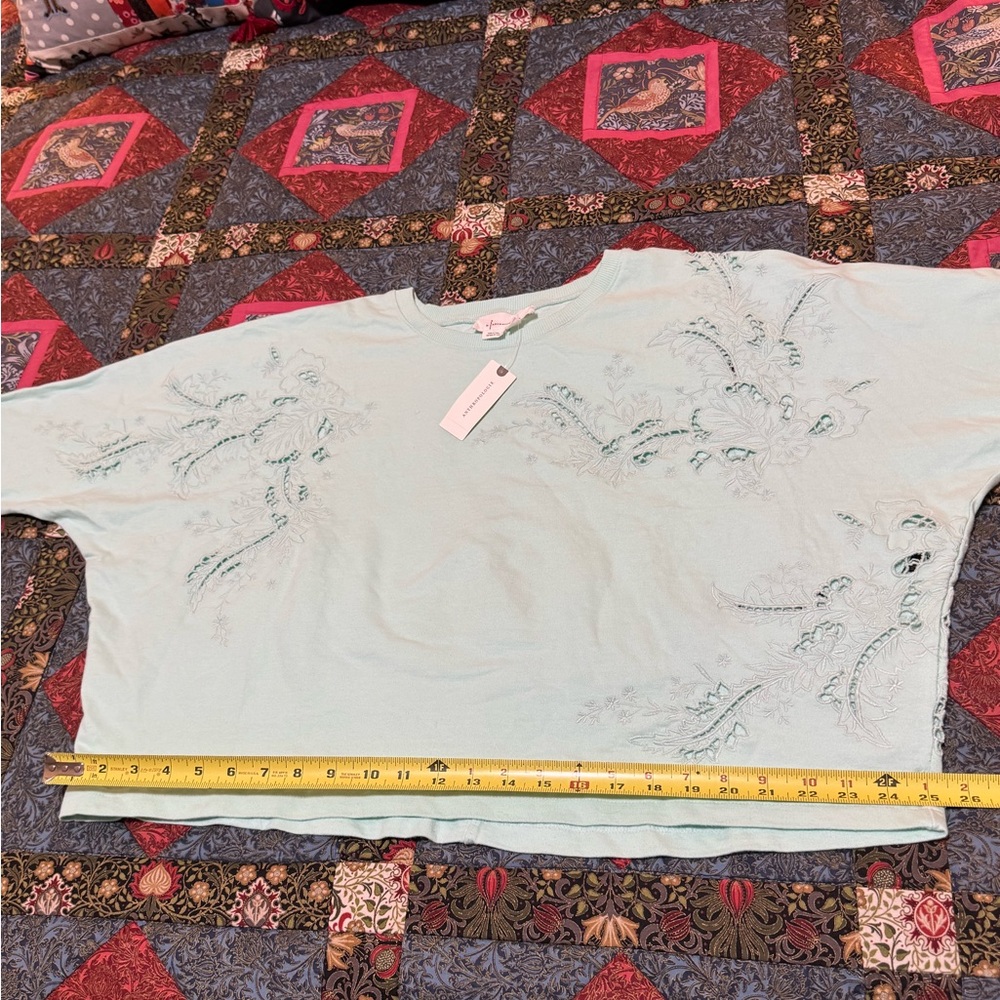 NWT Anthropologie Embroidered Cutwork Sweatshirt in Sky Blue - Size: M - Picture 9 of 13
